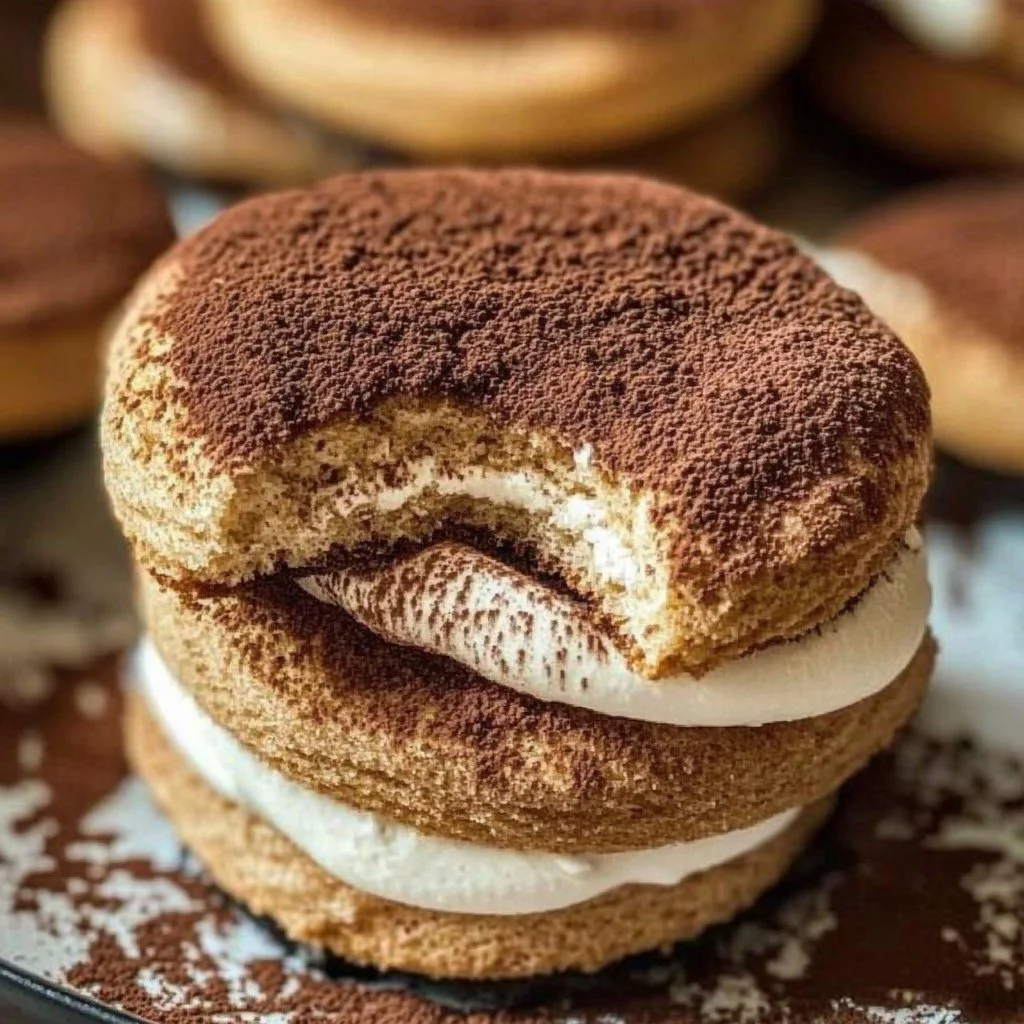 Delicious tiramisu cookies with coffee and cream layers on a plate