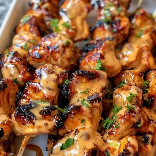 Delicious Air Fryer Bang Bang Chicken Skewers served on a plate