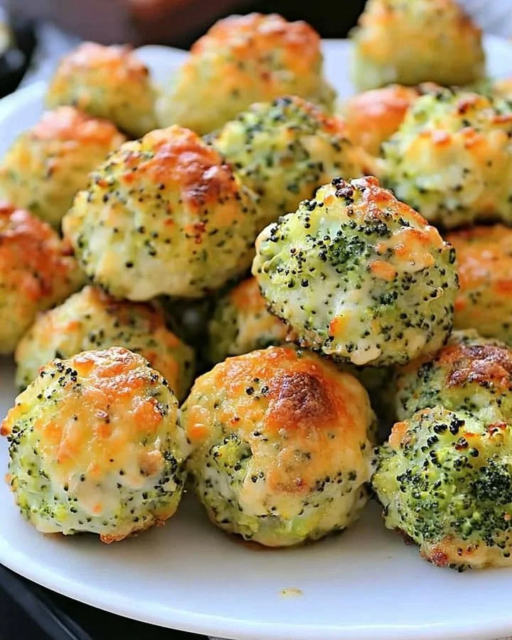 Delicious baked broccoli cheese balls served on a plate.