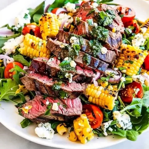 Balsamic Steak Gorgonzola Salad with Grilled Corn on a plate