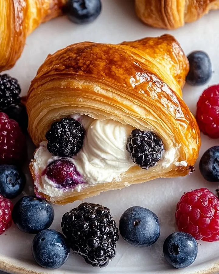 Berries and cream filled croissants showcasing fresh berries and creamy filling