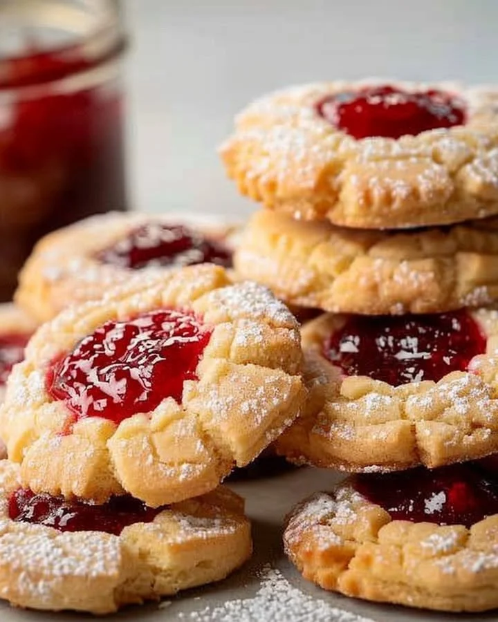 Freshly baked Blackberry Jam Butter Cookies on a plate
