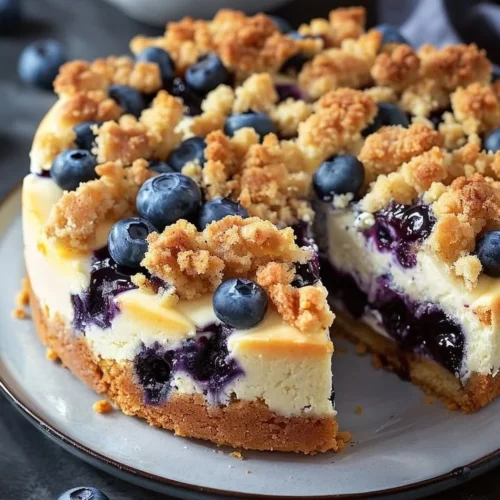 Blueberry cream cheese coffee cake with fresh blueberries and creamy frosting