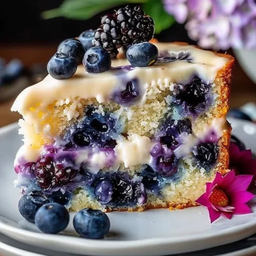 Blueberry Cream Cheese Coffee Cake served on a plate