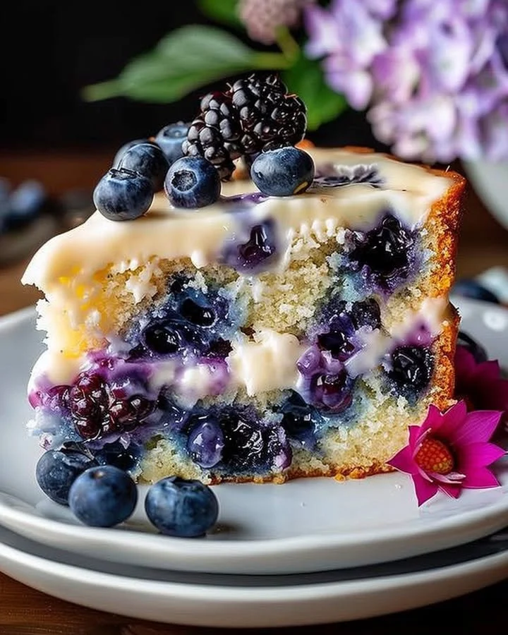 Blueberry Cream Cheese Coffee Cake served on a plate
