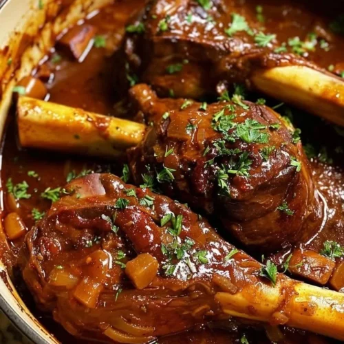 Delicious braised lamb shanks cooked to perfection with herbs and spices