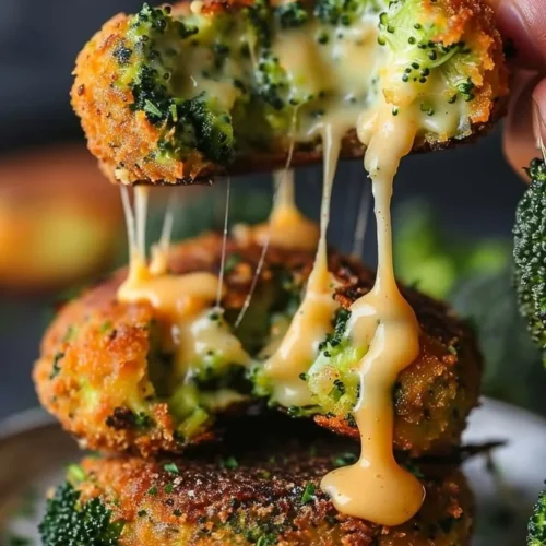 Homemade broccoli cheese patties on a plate, ready to be served.