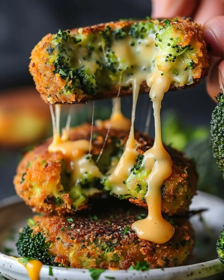 Homemade broccoli cheese patties on a plate, ready to be served.