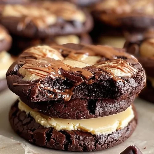 Buckeye brownie cookies with chocolate and peanut butter topping