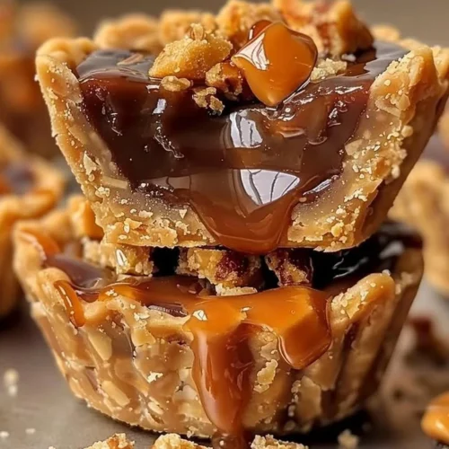 Butterfinger Caramel Crunch Mini Pies on a plate, delicious dessert treat
