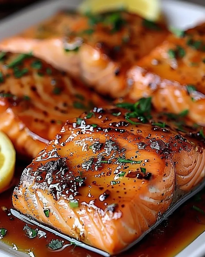 Grilled Cajun Honey Butter Salmon garnished with herbs and spices