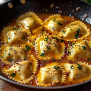 Cajun Sausage Ravioli dish presented on a plate with herbs and spices