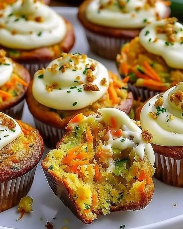 Delicious Carrot Apple Zucchini Muffins with Cream Cheese Frosting on a plate