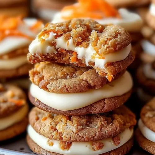 Delicious Carrot Cake Cheesecake Cookies on a plate with cream cheese frosting.