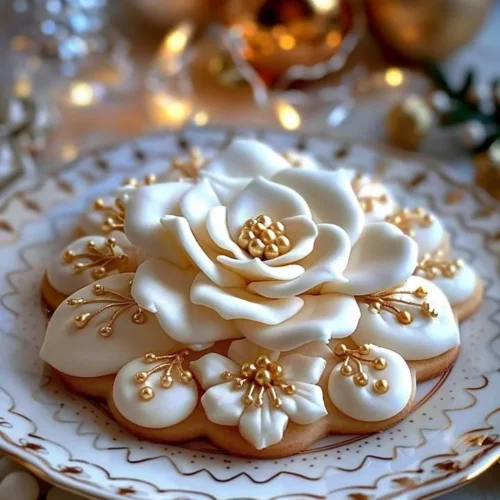 Delicious chamomile cookies decorated with holly for festive charm
