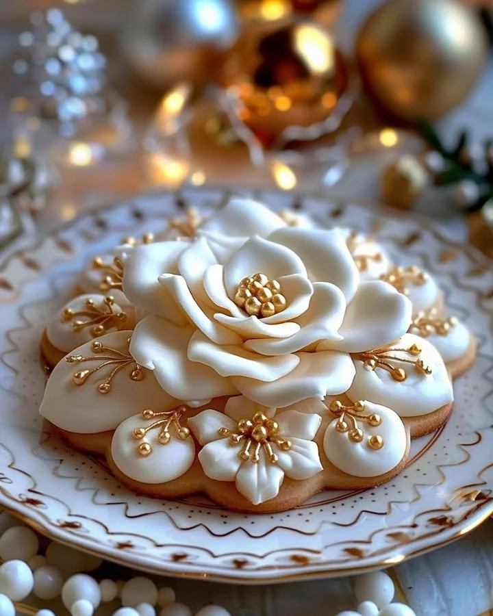 Delicious chamomile cookies decorated with holly for festive charm