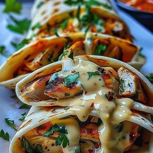Delicious Cheesy Garlic Chicken Wraps with fresh ingredients