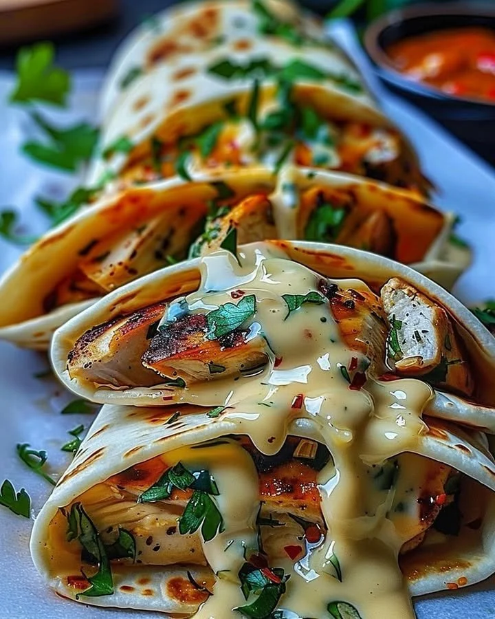 Delicious Cheesy Garlic Chicken Wraps with fresh ingredients