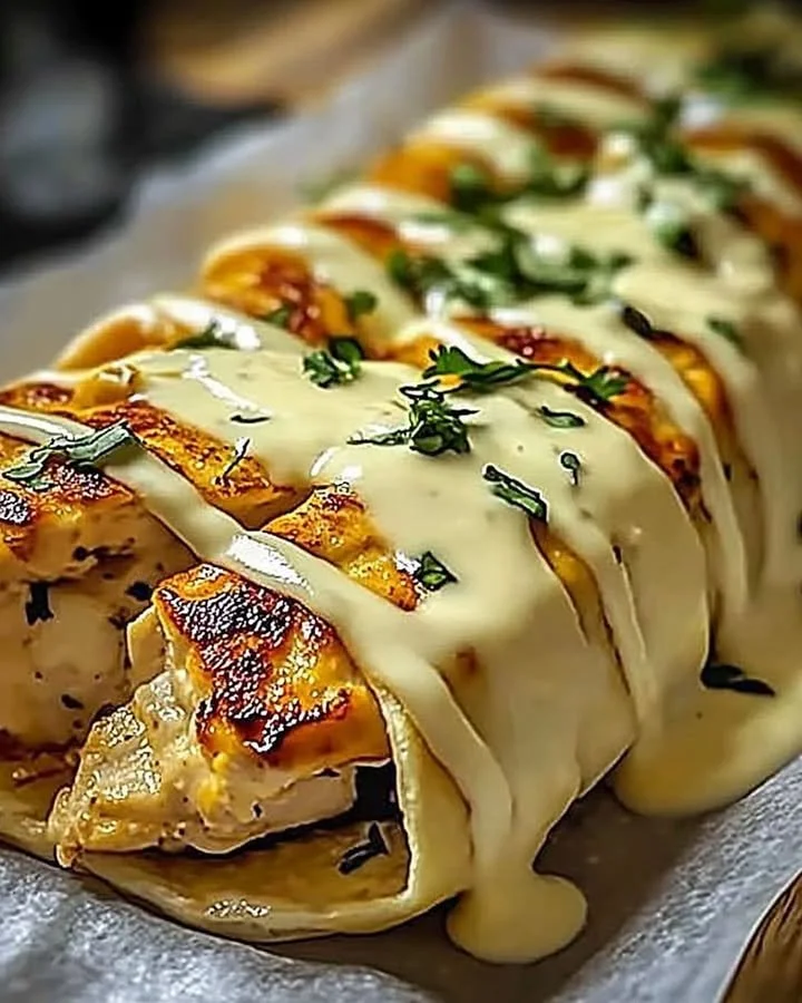 Cheesy garlic chicken wraps with melted cheese and fresh herbs