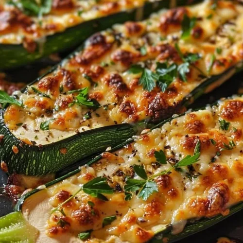 Delicious cheesy garlic zucchini steaks ready to serve