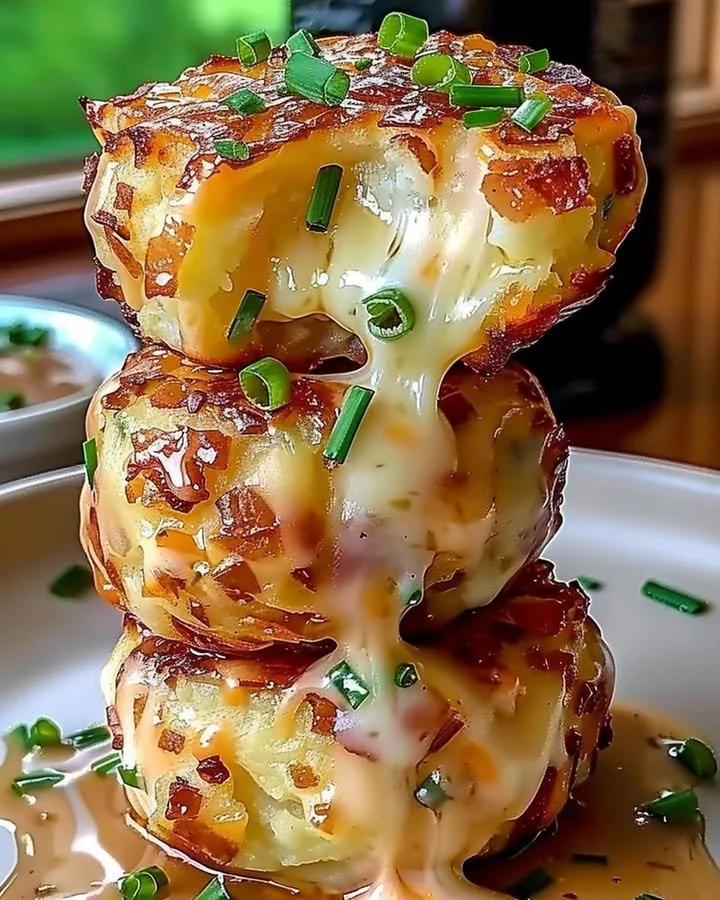 Cheesy mashed potato puffs served warm and crispy on a plate