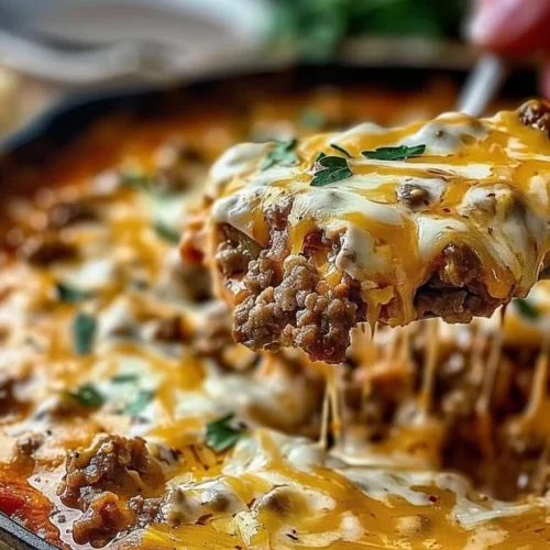 Delicious cheesy sausage dip served in a bowl with tortilla chips
