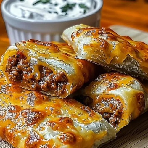 Cheesy taco sticks served with a dipping sauce on a plate