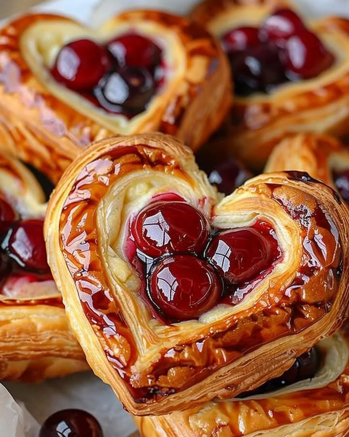 Freshly baked Cherry Cheese Danish with creamy cheese filling and cherry topping