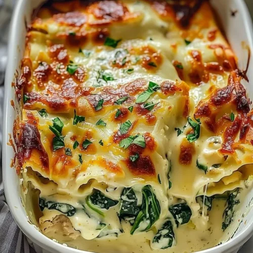 Creamy chicken and spinach casserole with cream cheese baked in a dish