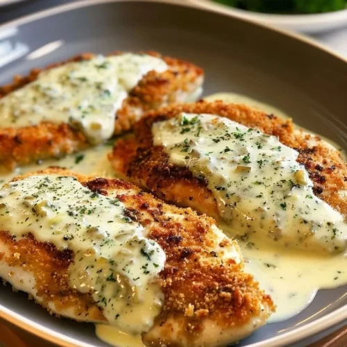 Tender chicken in a creamy basil sauce, perfect for dinner.