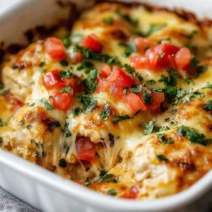 Baked Chicken Salsa topped with fresh herbs and served with rice.