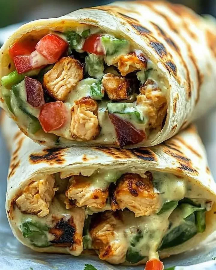 Delicious Chipotle Ranch Grilled Chicken Burrito filled with fresh ingredients