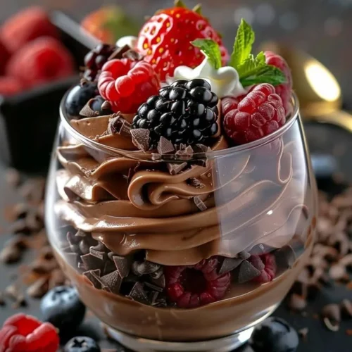 Delicious Chocolate Berry Parfait with layers of chocolate and fresh berries