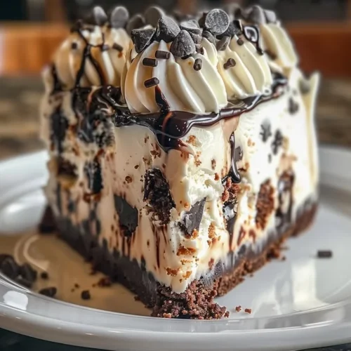 Chocolate Chip Cookie Dough Ice Cream Cake with creamy layers and chocolate chips