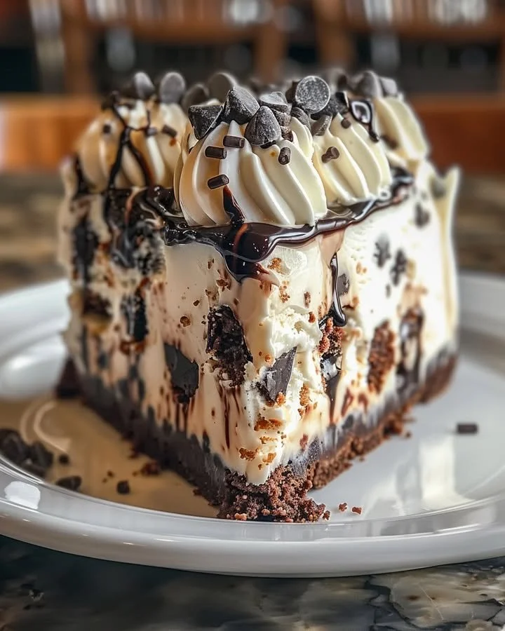 Chocolate Chip Cookie Dough Ice Cream Cake with creamy layers and chocolate chips