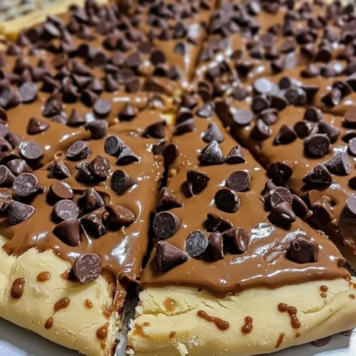 Chocolate Chip Cookie Dough Pizza slice topped with chocolate chips and dough