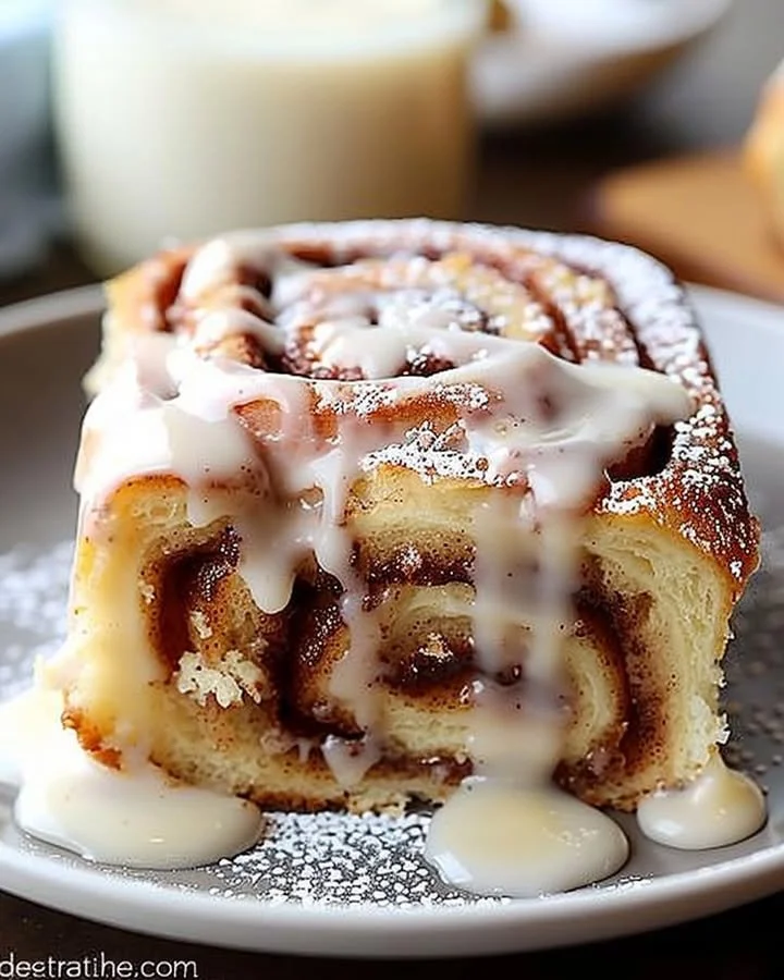 Delicious Cinnamon Roll Poke Cake topped with creamy frosting and cinnamon