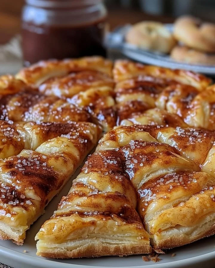 Delicious cinnamon-sugar pizza made with crescent rolls, sweet and fluffy dessert