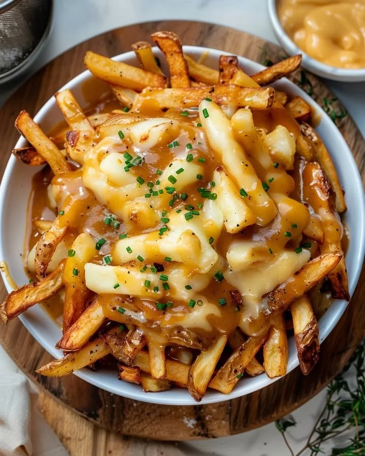 Delicious classic Canadian Poutine with fries, cheese curds, and gravy.