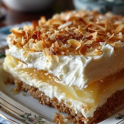 Delicious coconut cream layered dessert with whipped cream and coconut flakes
