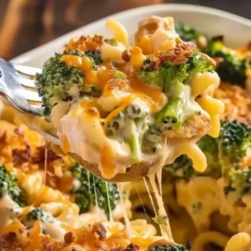 Cheesy chicken and broccoli stuffed potatoes served on a plate