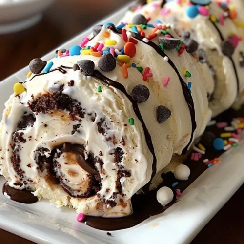 Delicious cookie dough ice cream cake rolls with chocolate chips