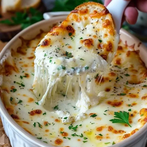 Creamy smoked mozzarella fondue served with bread for dipping
