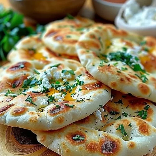 Homemade Cottage Cheese Flatbread served on a wooden board