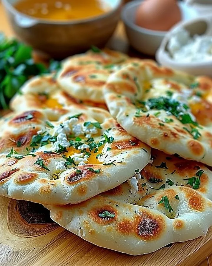 Homemade Cottage Cheese Flatbread served on a wooden board