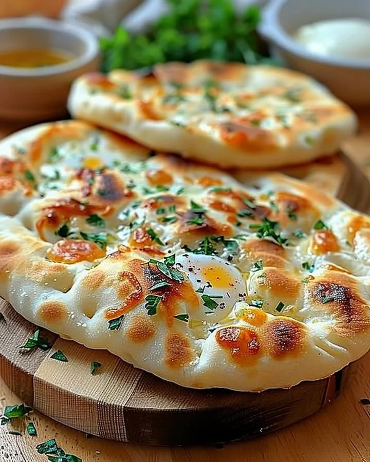 Delicious cottage cheese flatbread topped with herbs and vegetables