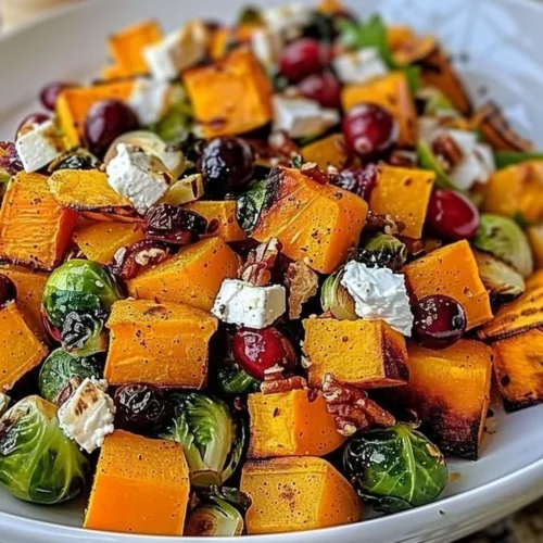 Cranberry-glazed roasted butternut squash salad in a vibrant bowl