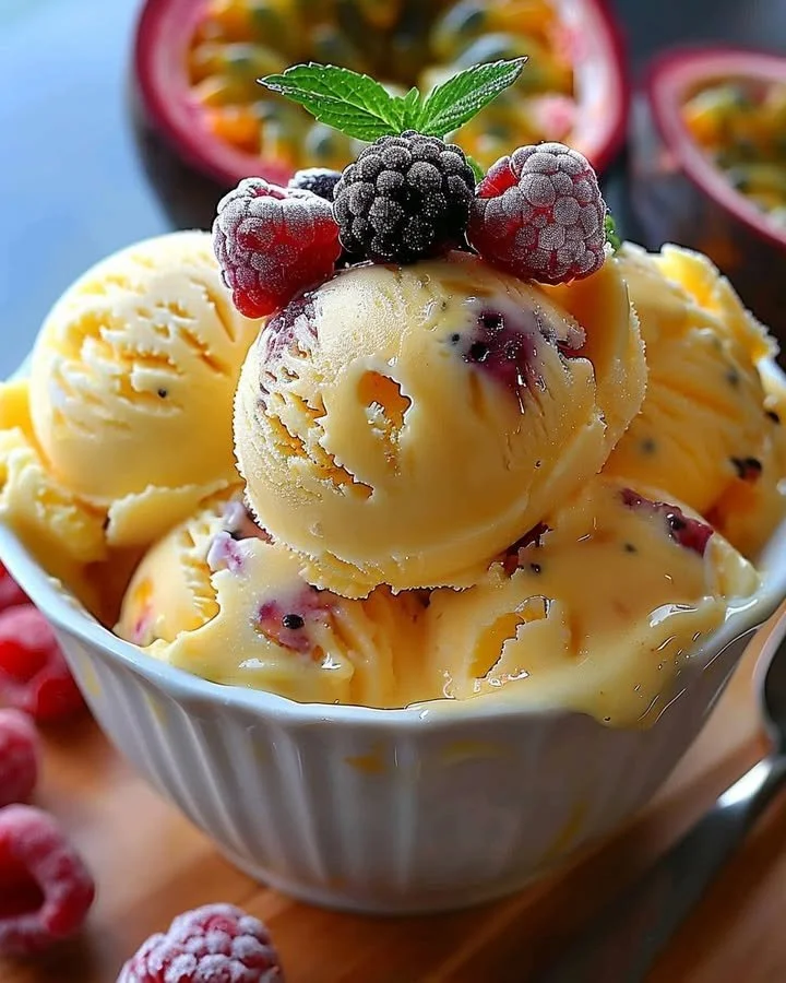 Creamy and refreshing passion fruit ice cream with a tropical twist