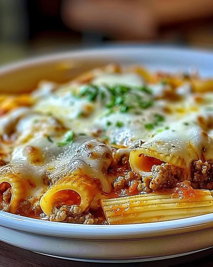 Creamy ricotta beef stuffed shells pasta served on a plate
