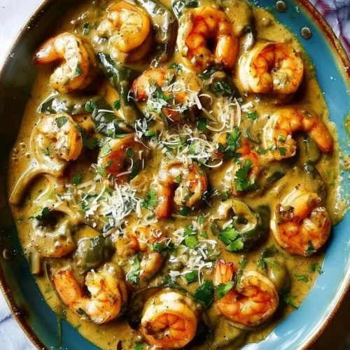 Creamy shrimp poblano dish with vibrant colors and rich flavors